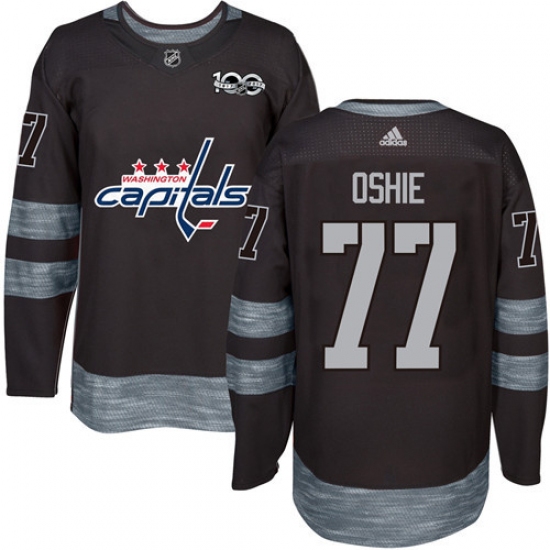 Men's Adidas Washington Capitals 77 T.J. Oshie Authentic Black 1917-2017 100th Anniversary NHL Jersey