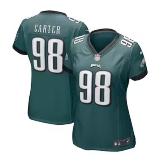 Women's Philadelphia Eagles 98 Jalen Carter Nike Midnight Green 2023 NFL Draft First Round Pick Limited Jersey