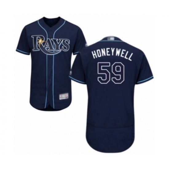 Men's Tampa Bay Rays 59 Brent Honeywell Navy Blue Alternate Flex Base Authentic Collection Baseball Player Jersey