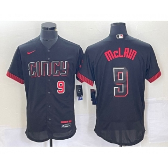 Men's Nike Cincinnati Reds 9 Matt McLain Number Black 2023 City Connect Flex Base Stitched Jersey