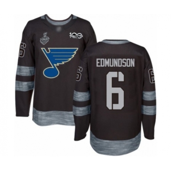 Men's St. Louis Blues 6 Joel Edmundson Authentic Black 1917-2017 100th Anniversary 2019 Stanley Cup Final Bound Hockey Jersey