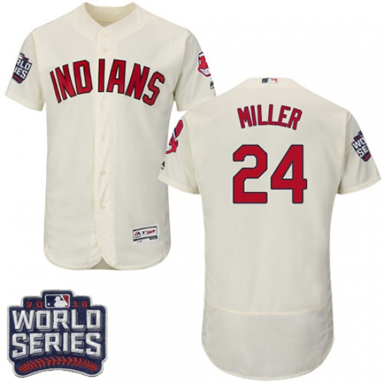 Men's Majestic Cleveland Indians 24 Andrew Miller Cream 2016 World Series Bound Flexbase Authentic Collection MLB Jersey