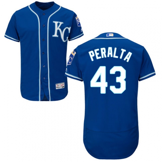 Men's Majestic Kansas City Royals 43 Wily Peralta Royal Blue Alternate Flex Base Authentic Collection MLB Jersey