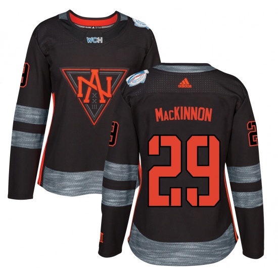 Women's Adidas Team North America 29 Nathan MacKinnon Authentic Black Away 2016 World Cup of Hockey Jersey