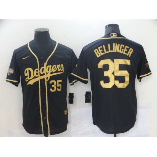 Men's Nike Los Angeles Dodgers 35 Cody Bellinger Black Gold Authentic Jersey