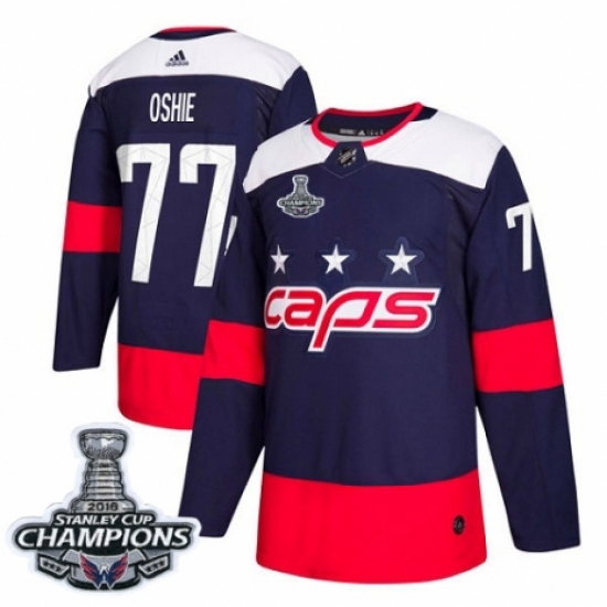 Youth Adidas Washington Capitals 77 T.J. Oshie Authentic Navy Blue 2018 Stadium Series 2018 Stanley Cup Final Champions NHL Jersey