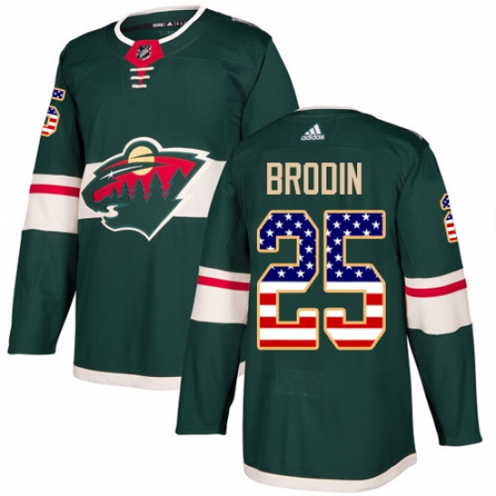 Youth Adidas Minnesota Wild 25 Jonas Brodin Authentic Green USA Flag Fashion NHL Jersey