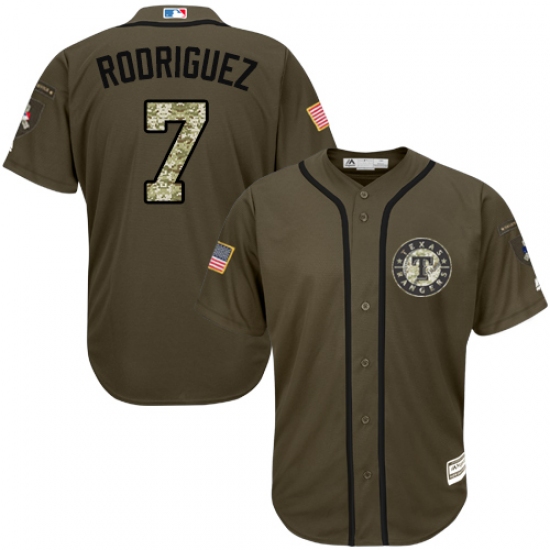 Men's Majestic Texas Rangers 7 Ivan Rodriguez Replica Green Salute to Service MLB Jersey