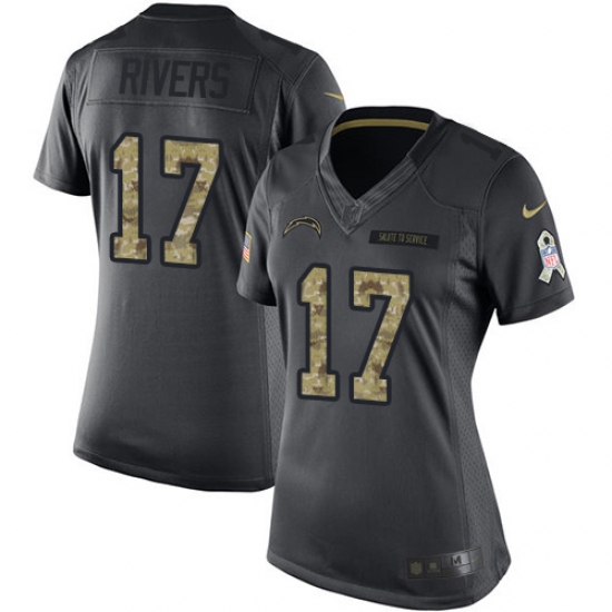 Women's Nike Los Angeles Chargers 17 Philip Rivers Limited Black 2016 Salute to Service NFL Jersey
