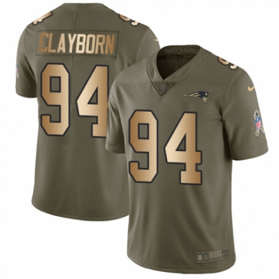 Men's Nike New England Patriots 94 Adrian Clayborn Limited Olive Gold 2017 Salute to Service NFL Jersey