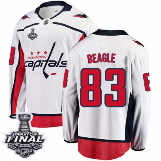 Men's Washington Capitals 83 Jay Beagle Fanatics Branded White Away Breakaway 2018 Stanley Cup Final NHL Jersey