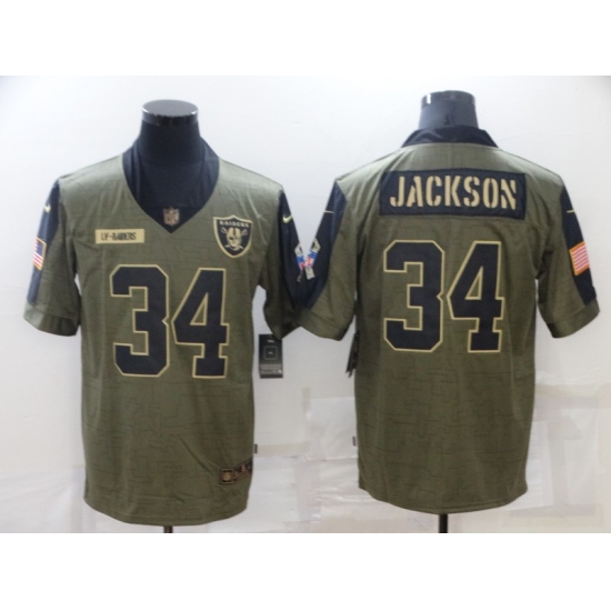 Men's Oakland Raiders 34 Bo Jackson Nike Olive 2021 Salute To Service Limited Player Jersey