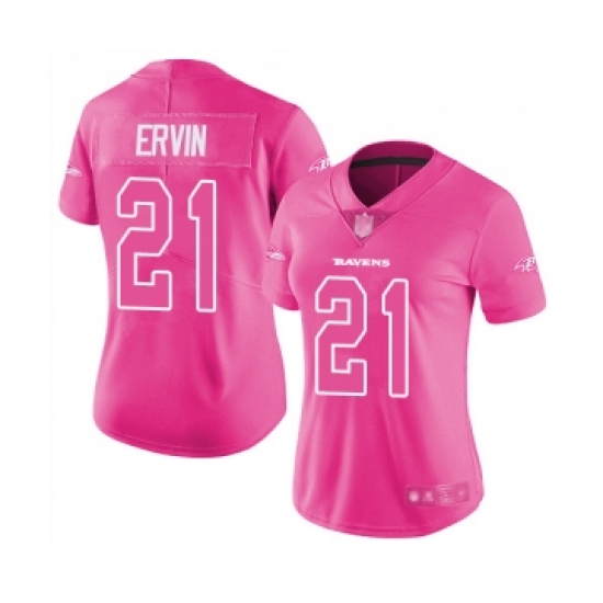 Women's Baltimore Ravens 21 Tyler Ervin Limited Pink Rush Fashion Football Jersey