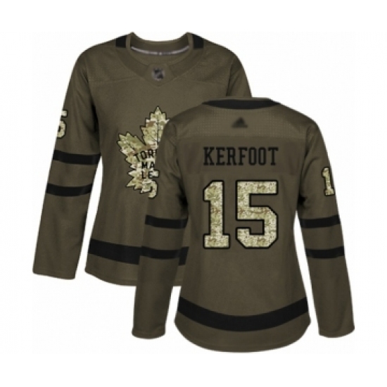 Women's Toronto Maple Leafs 15 Alexander Kerfoot Authentic Green Salute to Service Hockey Jersey