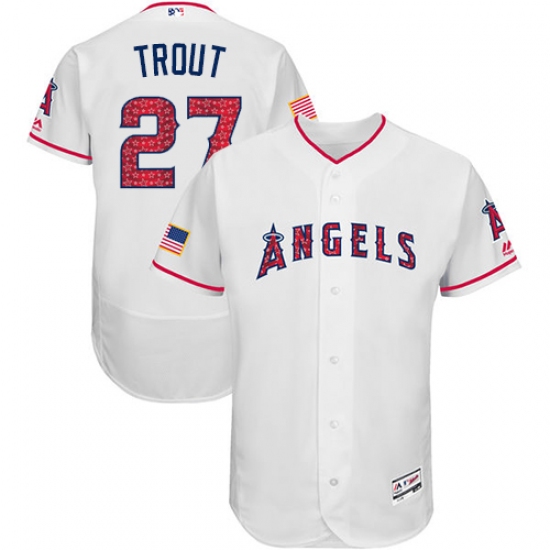 Men's Majestic Los Angeles Angels of Anaheim 27 Mike Trout White Stars & Stripes Authentic Collection Flex Base MLB Jersey