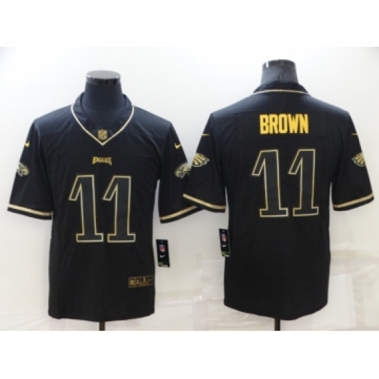 Men's Philadelphia Eagles 11 A. J. Brown Black Golden Edition Stitched NFL Nike Limited Jersey