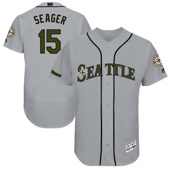 Men's Majestic Seattle Mariners 15 Kyle Seager Grey Memorial Day Authentic Collection Flex Base MLB Jersey