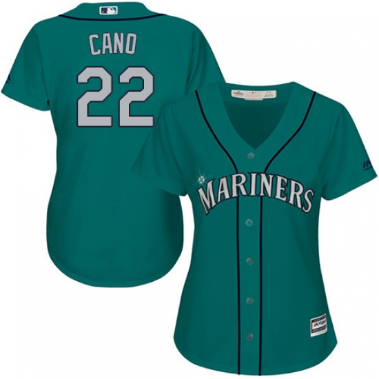 Women's Majestic Seattle Mariners 22 Robinson Cano Replica Teal Green Alternate Cool Base MLB Jersey