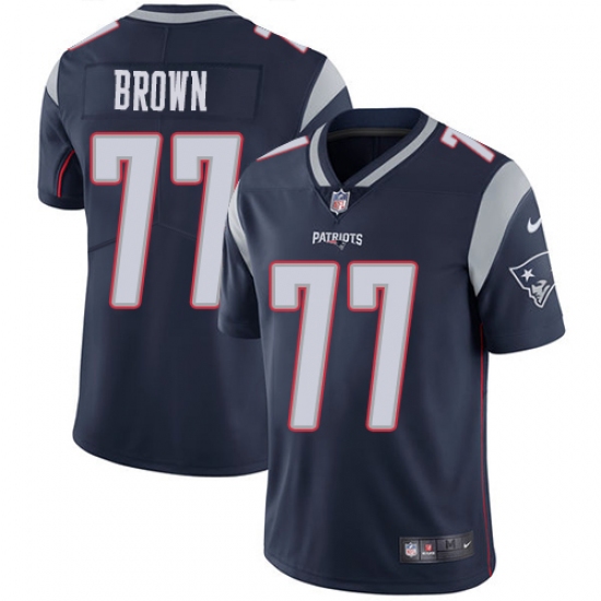Men's Nike New England Patriots 77 Trent Brown Navy Blue Team Color Vapor Untouchable Limited Player NFL Jersey