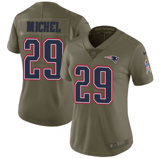 Women's Nike New England Patriots 29 Sony Michel Limited Olive 2017 Salute to Service NFL Jersey