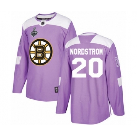 Youth Boston Bruins 20 Joakim Nordstrom Authentic Purple Fights Cancer Practice 2019 Stanley Cup Final Bound Hockey Jersey