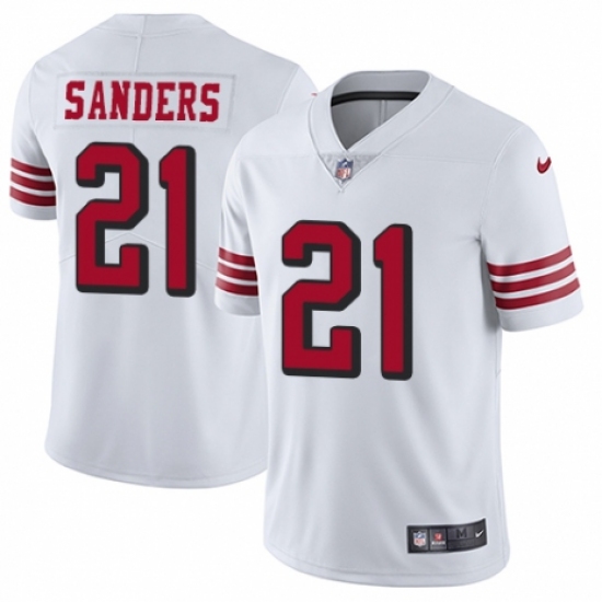 Men's Nike San Francisco 49ers 21 Deion Sanders Elite White Rush Vapor Untouchable NFL Jersey