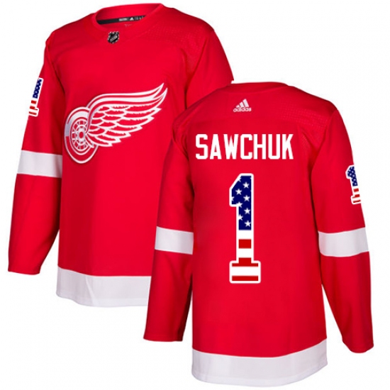 Youth Adidas Detroit Red Wings 1 Terry Sawchuk Authentic Red USA Flag Fashion NHL Jersey
