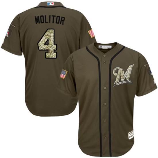 Men's Majestic Milwaukee Brewers 4 Paul Molitor Authentic Green Salute to Service MLB Jersey