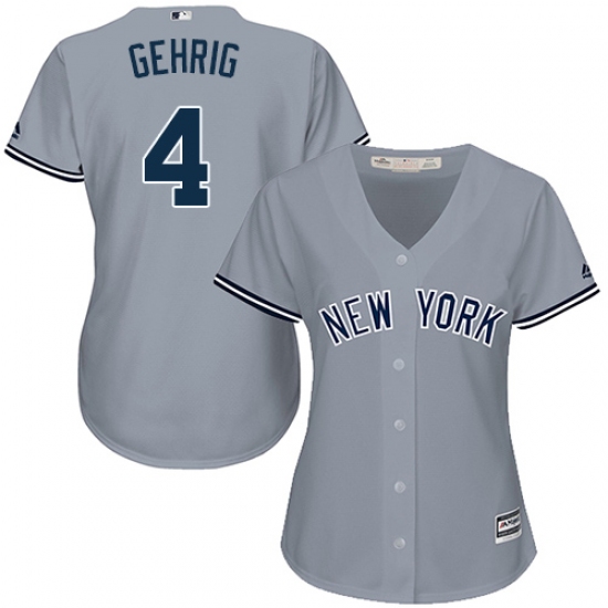 Women's Majestic New York Yankees 4 Lou Gehrig Replica Grey Road MLB Jersey