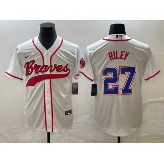 Men's Atlanta Braves 27 Austin Riley White Cool Base Stitched Baseball Jersey