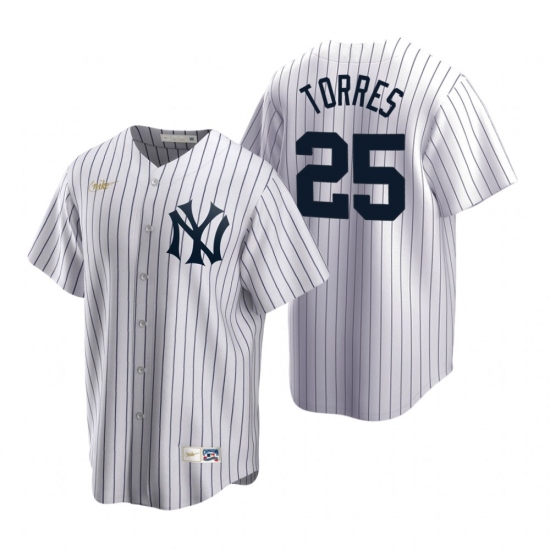 Men's Nike New York Yankees 25 Gleyber Torres White Cooperstown Collection Home Stitched Baseball Jersey
