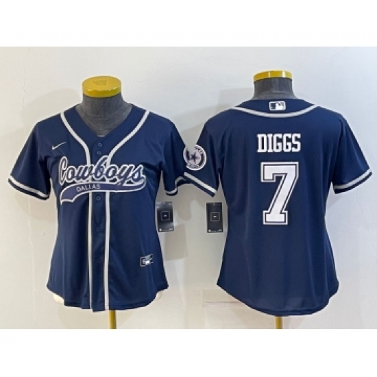 Women's Dallas Cowboys 7 Trevon Diggs Navy Blue With Patch Cool Base Stitched Baseball Jersey