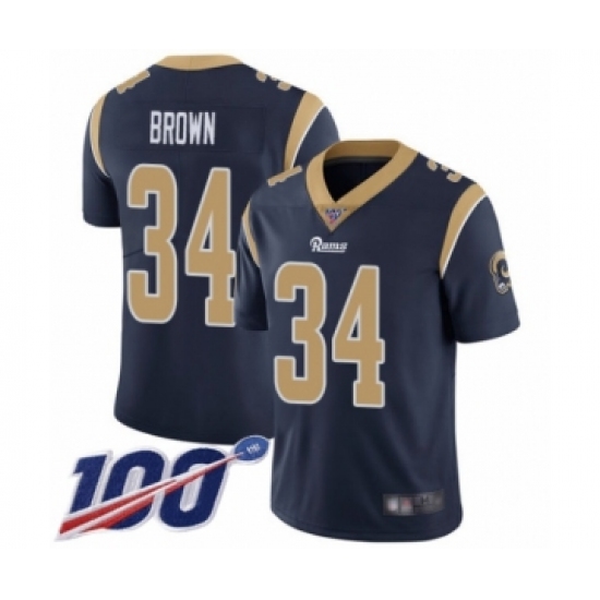 Men's Los Angeles Rams 34 Malcolm Brown Navy Blue Team Color Vapor Untouchable Limited Player 100th Season Football Jersey