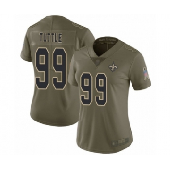 Women's New Orleans Saints 99 Shy Tuttle Limited Olive 2017 Salute to Service Football Jersey