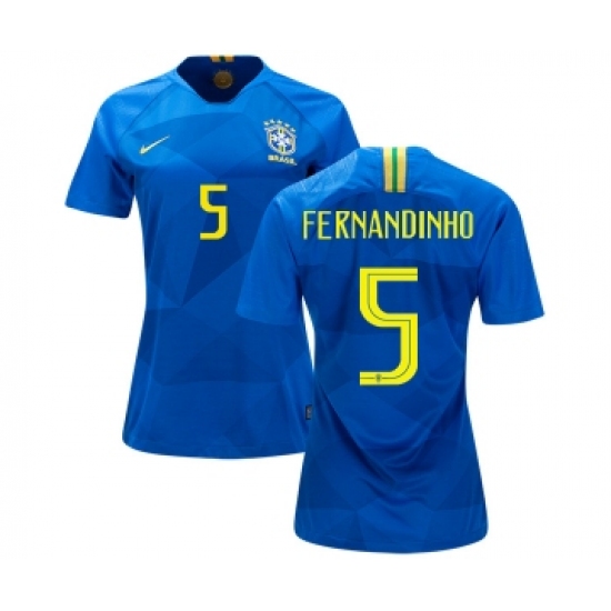 Women's Brazil 5 Fernandinho Away Soccer Country Jersey