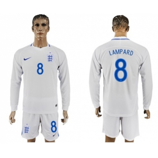 England 8 Lampard Home Long Sleeves Soccer Country Jersey