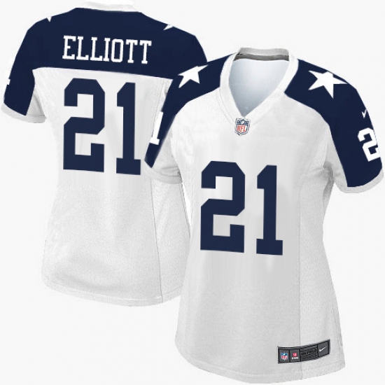 Women's Nike Dallas Cowboys 21 Ezekiel Elliott Limited White Throwback Alternate NFL Jersey