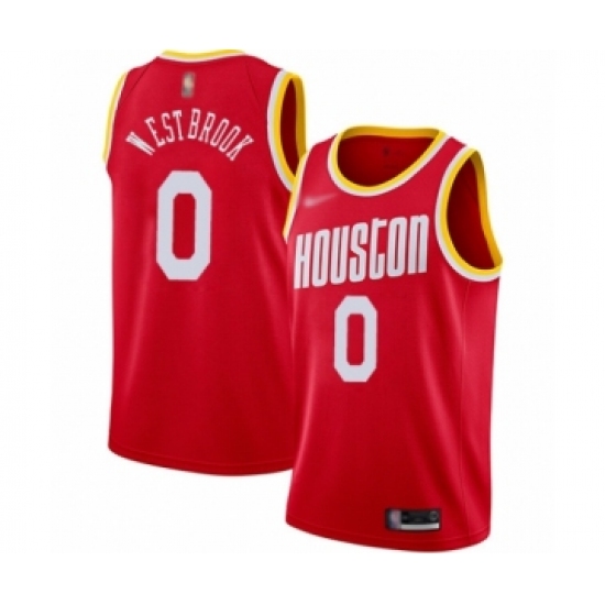 Men's Houston Rockets 0 Russell Westbrook Authentic Red Hardwood Classics Finished Basketball Jersey