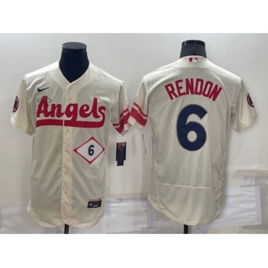 Men's Los Angeles Angels 6 Anthony Rendon Number Cream 2022 City Connect Flex Base Stitched Jersey