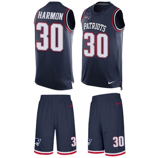 Men's Nike New England Patriots 30 Duron Harmon Limited Navy Blue Tank Top Suit NFL Jersey