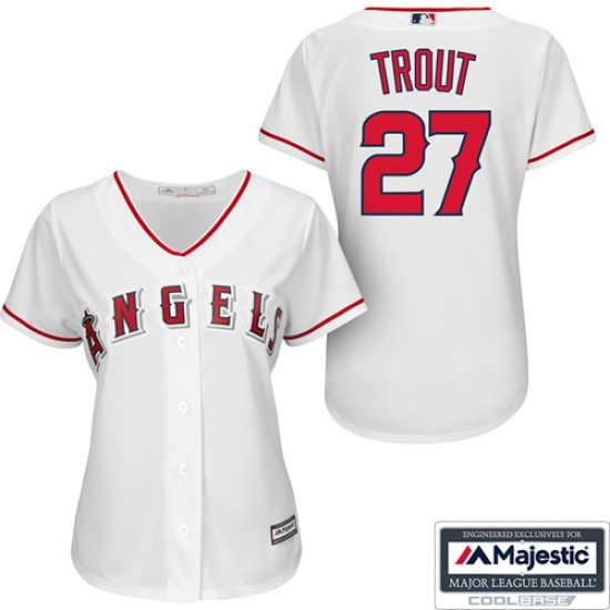 Women's Majestic Los Angeles Angels of Anaheim 27 Mike Trout Replica White Home MLB Jersey