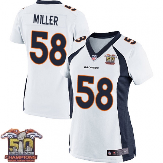 Women's Nike Denver Broncos 58 Von Miller Elite White Super Bowl 50 Champions NFL Jersey