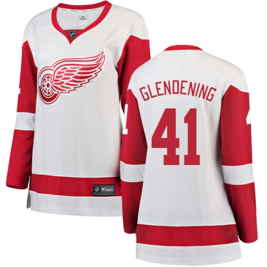 Women's Detroit Red Wings 41 Luke Glendening Authentic White Away Fanatics Branded Breakaway NHL Jersey