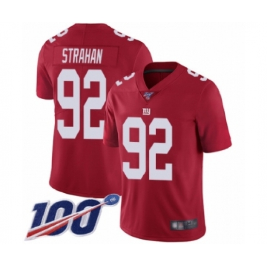 Men's New York Giants 92 Michael Strahan Red Limited Red Inverted Legend 100th Season Football Jersey