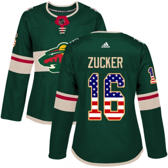 Women's Adidas Minnesota Wild 16 Jason Zucker Authentic Green USA Flag Fashion NHL Jersey