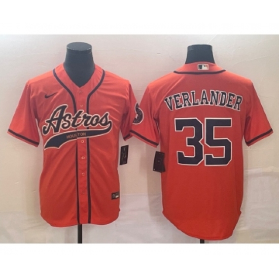 Men's Houston Astros 35 Justin Verlander Orange Cool Base Stitched Baseball Jersey