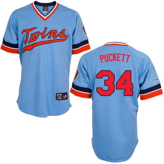Men's Majestic Minnesota Twins 34 Kirby Puckett Authentic Light Blue Cooperstown Throwback MLB Jersey