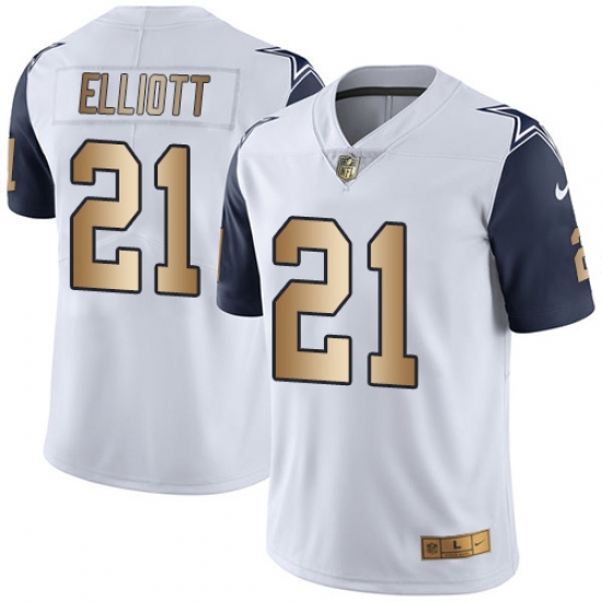 Men's Nike Dallas Cowboys 21 Ezekiel Elliott Limited White/Gold Rush NFL Jersey