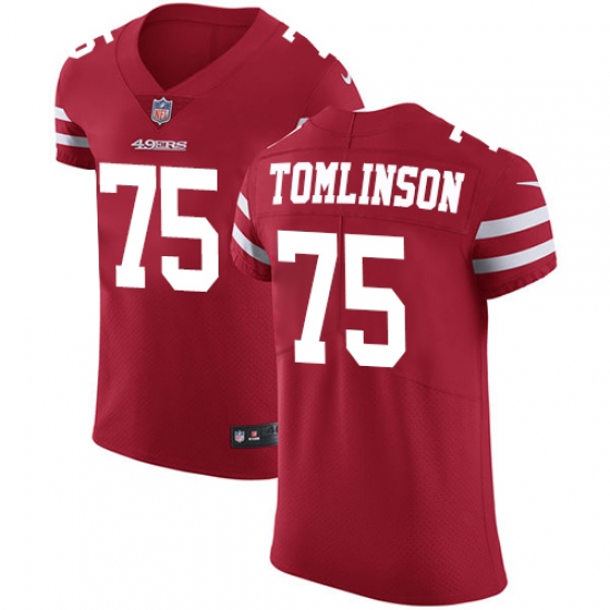 Men's Nike San Francisco 49ers 75 Laken Tomlinson Red Team Color Vapor Untouchable Elite Player NFL Jersey