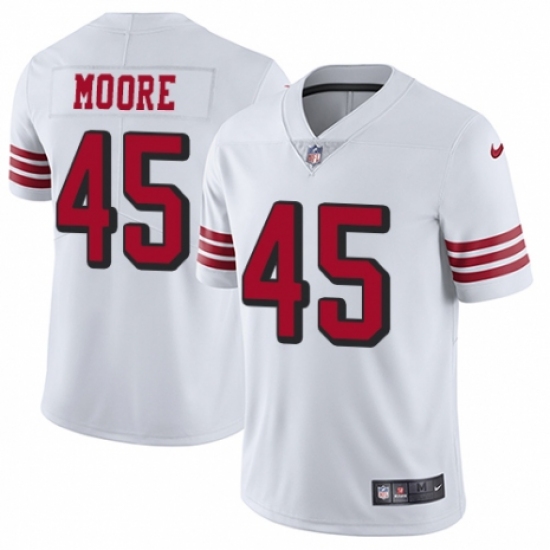 Men's Nike San Francisco 49ers 45 Tarvarius Moore Limited White Rush Vapor Untouchable NFL Jersey
